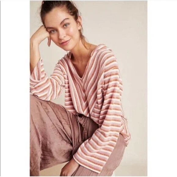 Anthropologie Pink Striped Sweatshirt - Picture 2 of 11